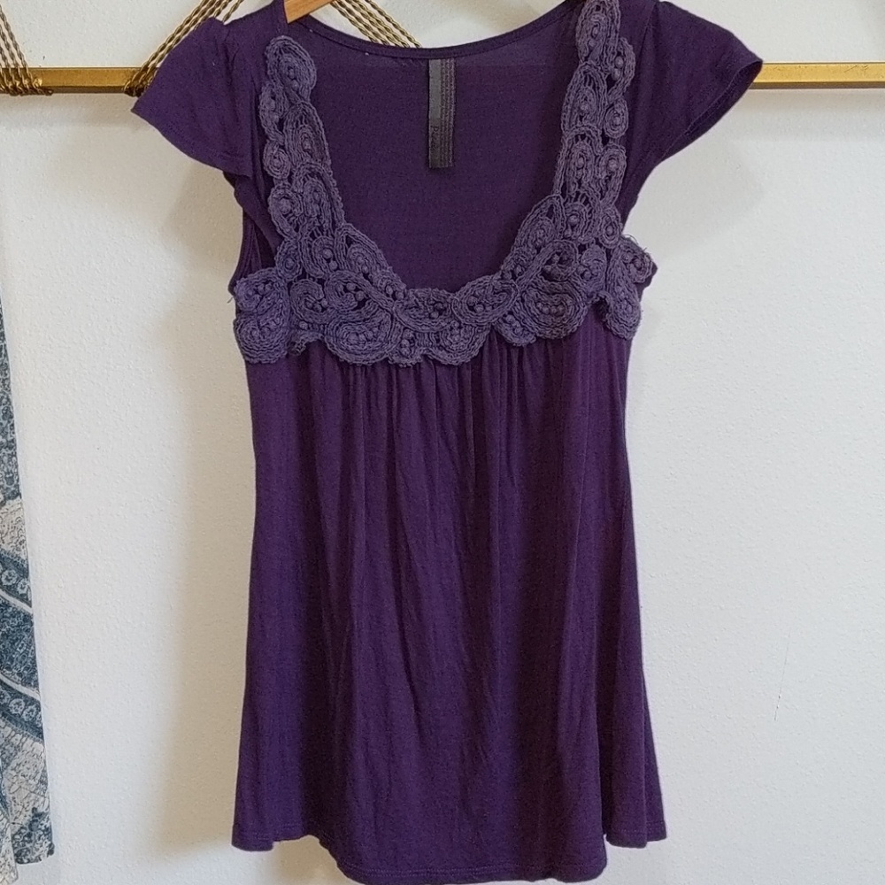Purple Crochet Cap Sleeve Shirt